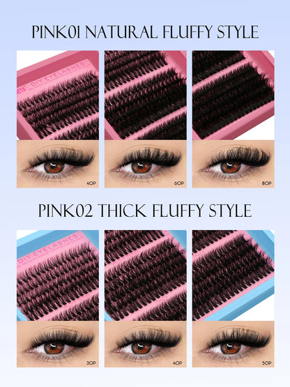 GROINNEYA Cluster Lashes Kit Individual Lashes Volume Mixed Tray 3D Faux Mink Lashes Wispy Eyelash Extension Makeup