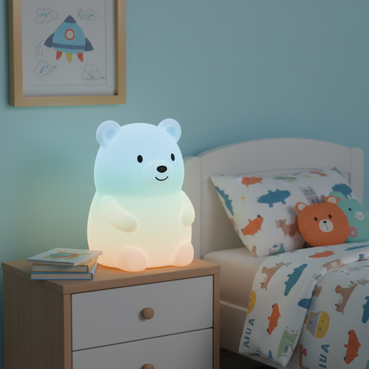 Benny the Bear Squishy Silicone Night Light for Kids | Cute Night Light with Remote & Touch Control for Girls & Boys | 9 Color Changing Soft Portable Animal Lamp Comes with USB Cord