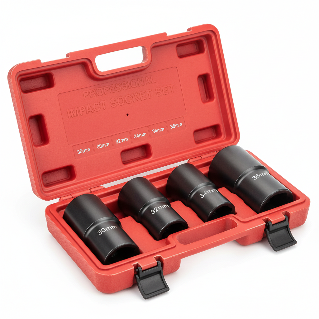 1/2-Inch Drive Deep Spindle Axle Nut Impact Socket Set,12 Point Metric, CR-MO, 30,32,34,36Mm, 4-Piece 1/2" Heavy Duty Impact Socket Set